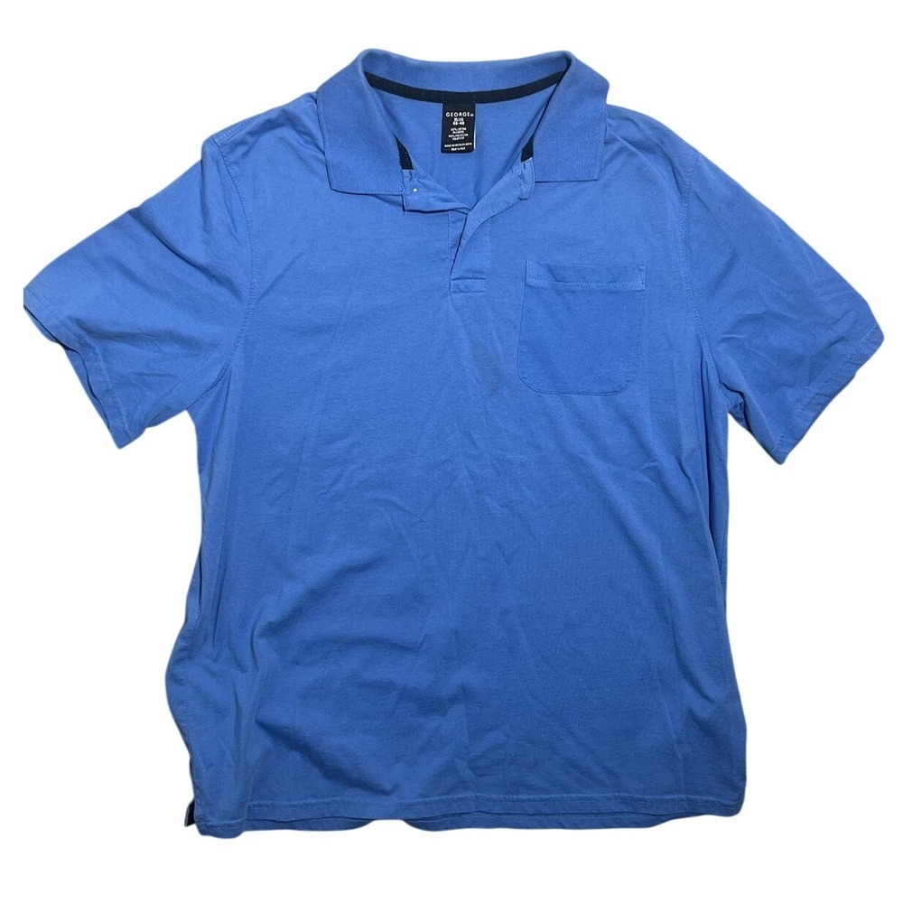 George Men's XL (46-48) Blue Short Sleeve Polo Shirt Cotton Blend Chest Pocket